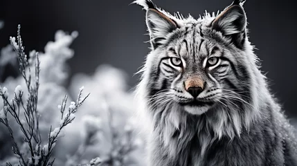 Gordijnen Monochrome photo of a lynx © Nate