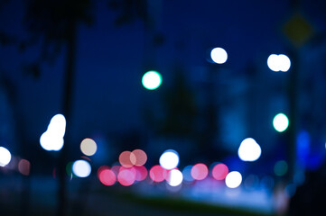 city ​​night lights cars defocused background	
