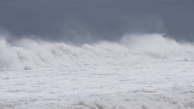 Raging huge waves during an incredibly powerful storm in the Black Sea