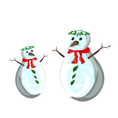 A pair of snowman and snow dolls, without the back screen