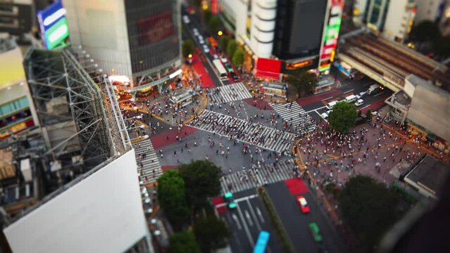 Time Lapse of the famous Shibuya Crossing in Tokyo Japan. Shot with a tilt-shift lens.