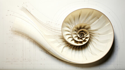 Nautilus spiral fibonacci pencil drawing, wallpaper - obrazy, fototapety, plakaty