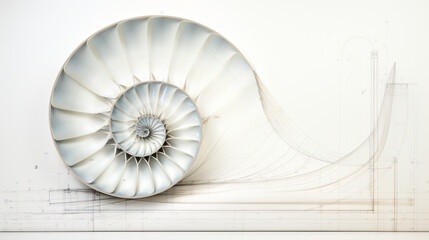 Nautilus spiral fibonacci pencil drawing, wallpaper