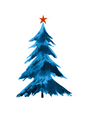 Blue Christmas tree  isolated on white background .