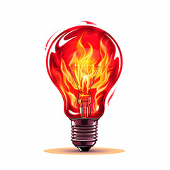 Bulb with fire. Isolated on white background. 