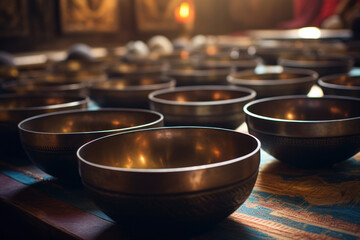 Tibetian traditional singing bowls for sound healing therapy