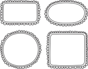 Set of hand drawn doodle frames. Black and white vector outline elements	