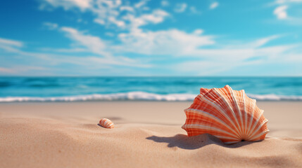 Obraz na płótnie Canvas Seashore Serenity: Exotic Shell on the Beach. Ai generative