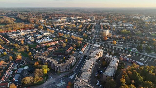 Double tunnel for cars and cyclists in city Hilversum, the Netherlands