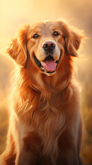 Capturing the essence of a Golden Retriever: Warm, intelligent, and radiating a charming golden glo