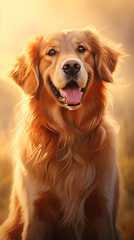 Fototapeta premium Capturing the essence of a Golden Retriever: Warm, intelligent, and radiating a charming golden glo