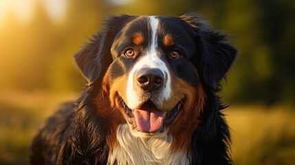 In the frame, a Bernese Mountain Dog stands proud, its portrait a celebration of the breed's majest