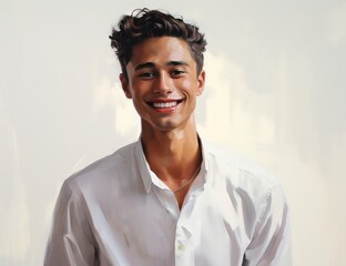 The Charming Gentleman in His Crisp White Shirt, Radiating Positivity and Warmth