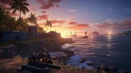 A historic colonial fort with cannon embrasures facing the sea at dawn.