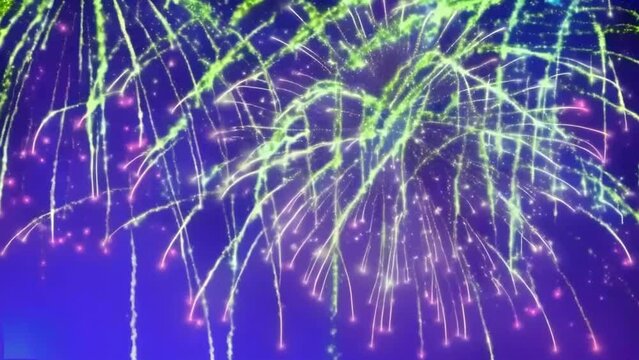 Shots and explosions of colorful fireworks in the night sky. A short video of colorful New Year's fireworks.