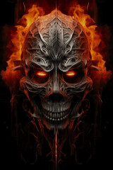 Naklejka premium Scary gothic mask and fiery backdrop