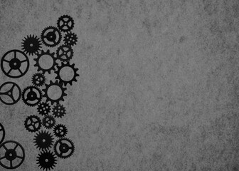 Assorted mechanical gears frame on textured background with copy space