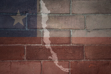map and flag of chile on a old brick wall