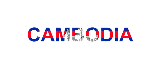 Letters Cambodia in the style of the country flag. Cambodia word in national flag style.