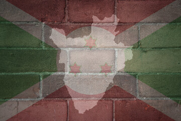 map and flag of burundi on a old brick wall