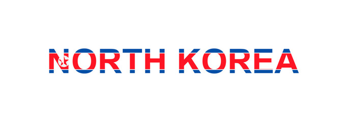 Letters North Korea in the style of the country flag. North Korea word in national flag style.
