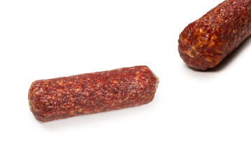 Tasty salami isolated on a white background.