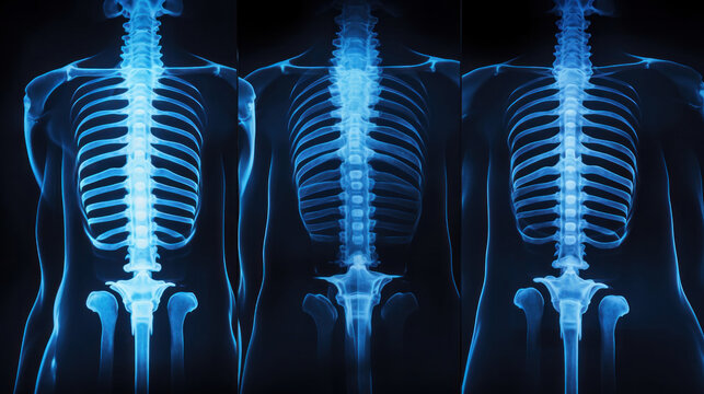 x-rays of the spine, Scoliosis film x-ray show spinal bend in teenager patient..