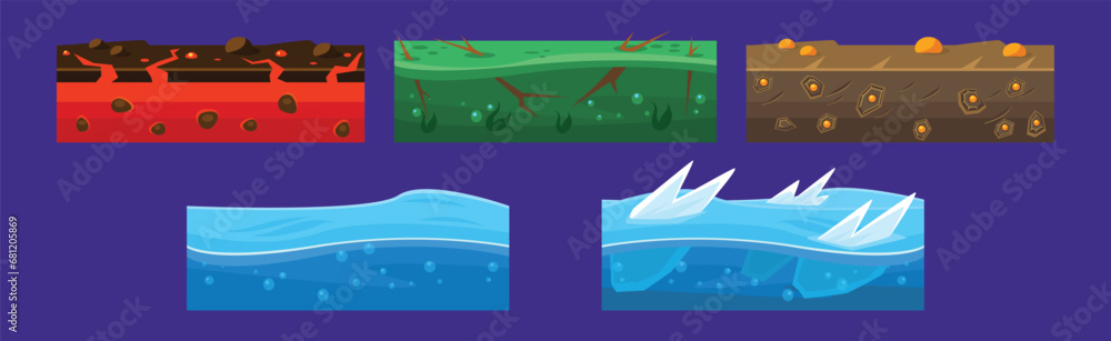 Poster different ground game platform level design vector set