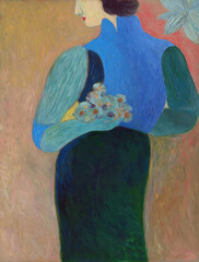 abstract female with flowers. oil painting. illustration