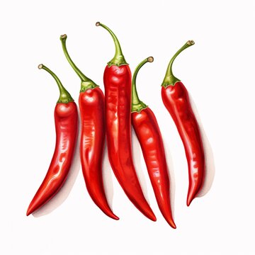 red chili peppers isolated on a white background. a bunch of whole vegetables. top view.