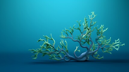 seaweed on blue background.