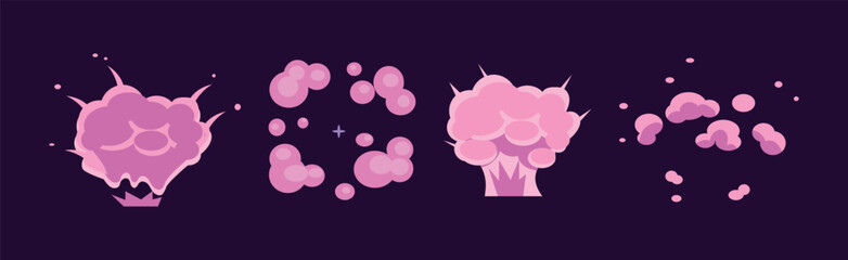 Comic Purple Explosion or Burst and Boom Effect Vector Set
