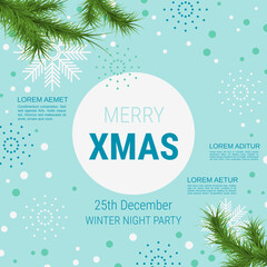 Merry Christmas and Happy New Year cartoon vector background. Flat design illustration with winter style elements