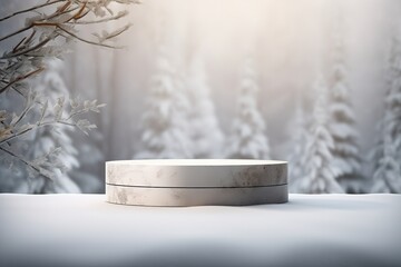 3d display podium winter theme snow christmas background product presentation platform pedestal