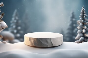 3d display podium winter theme snow christmas background product presentation platform pedestal