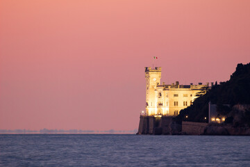 Miramare Castle (1860) on the Gulf of Trieste, northeastern Italy. - obrazy, fototapety, plakaty