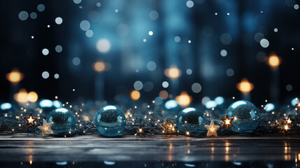 Blue christmas decoration background. Generative AI - obrazy, fototapety, plakaty