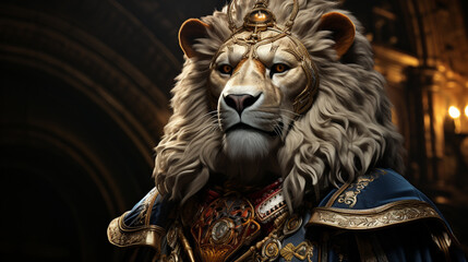 A huge knight lion. king lion. generative ai