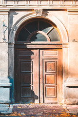 a beautiful old door in a house in the center of a European city