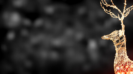 Christmas Holiday Banner. Christmas Background. Bokeh Background. Christmas Decoration Reindeer. Copy Space.