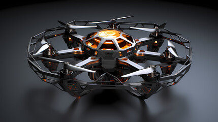 A high-tech hexagonal drone design, featuring geometric elements and advanced technology in a highly detailed 3D model