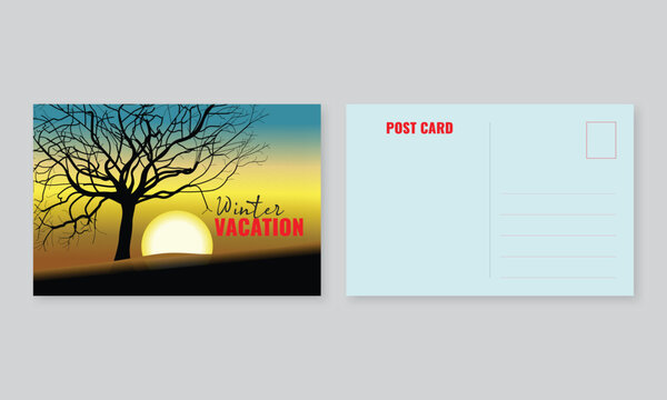 Simple winter vacation editable vector post card template