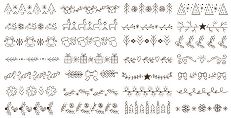 Christmas lined borders of traditional symbol, festive decoration graphic design vector illustration - obrazy, fototapety, plakaty