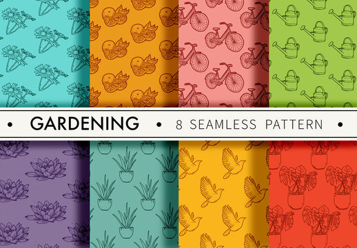 Mockup of 8 customizable repeatable line drawing motifs