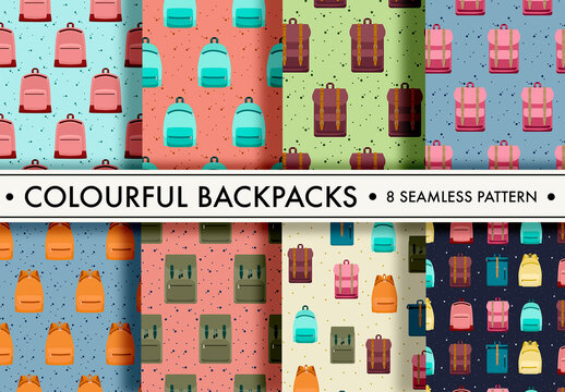 Mockup of 8 customizable repeatable backpack motifs