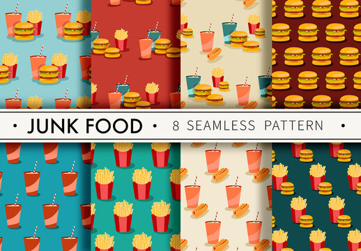Mockup of 8 customizable repeatable patterns, fast food