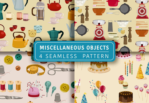 Mockup of 4 customizable repeatable vintage objects motifs