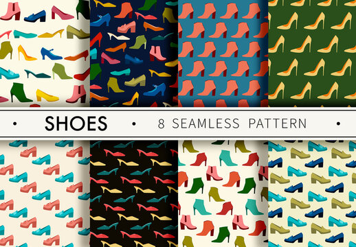 Mockup of 8 customizable repeatable vintage women's shoes