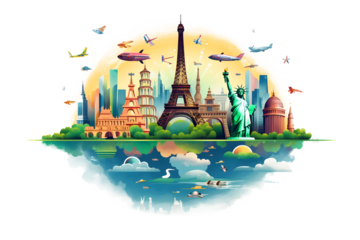 World travel concept drawing on transparent background PNG World travel concept