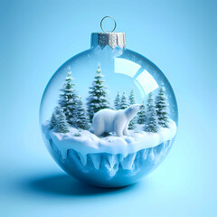 Christmas Glass Bauble: Polar Bear in a Winter Forest